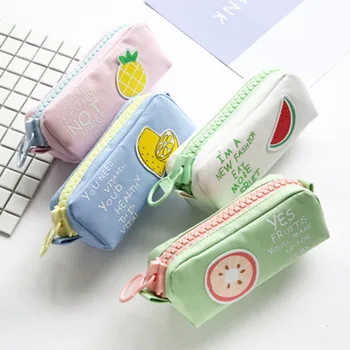 

1Pc Large Capacity Canvas Zipper Pencil Case Bag For Girls Boys Fruit Pencil Bag School Supplies Makeup Bags Pencil Box