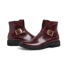 Manera marrón/negro para hombre vestido de botas de otoño para hombre de la motocicleta botas botines de cuero genuino casual zapatos con hebilla