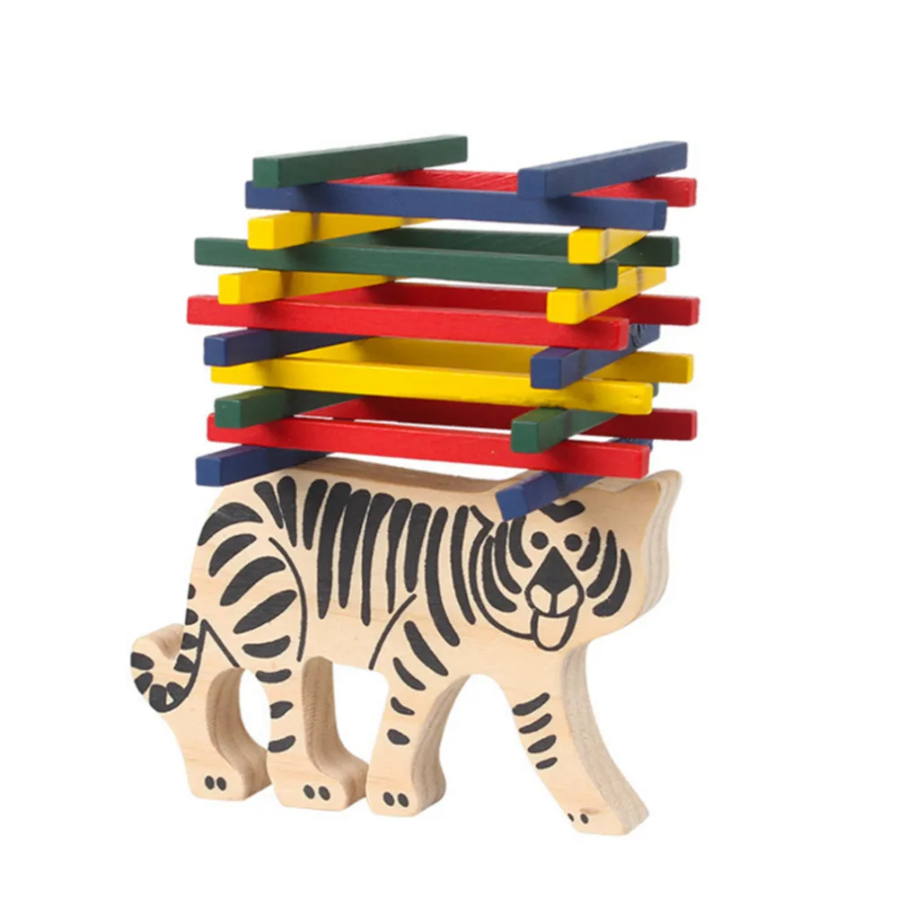 

1 Set Wooden Toys 3D Puzzle Toys For Children Montessori Color Rod Tiger Balancing Game Puzzles For Kids Toys Educational Cognit