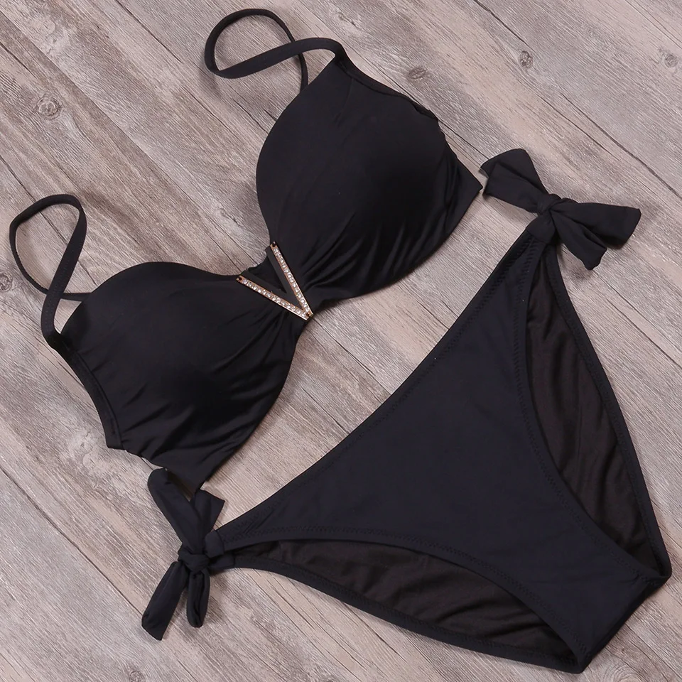 Online TQSKK 2019 Neue Sexy Push Up Low Taille Bikinis Solide Frauen Badeanzug Weibliche Sommer Strand Tragen Bikini Set Swim Bade anzug Biquini