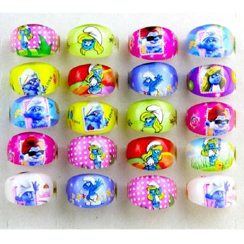 

[Fly AC] 100pcs/set High quality The Elves Papa Smurfette Clumsy Cartoon Rings Toys  for Children Birthday/Xmas gift