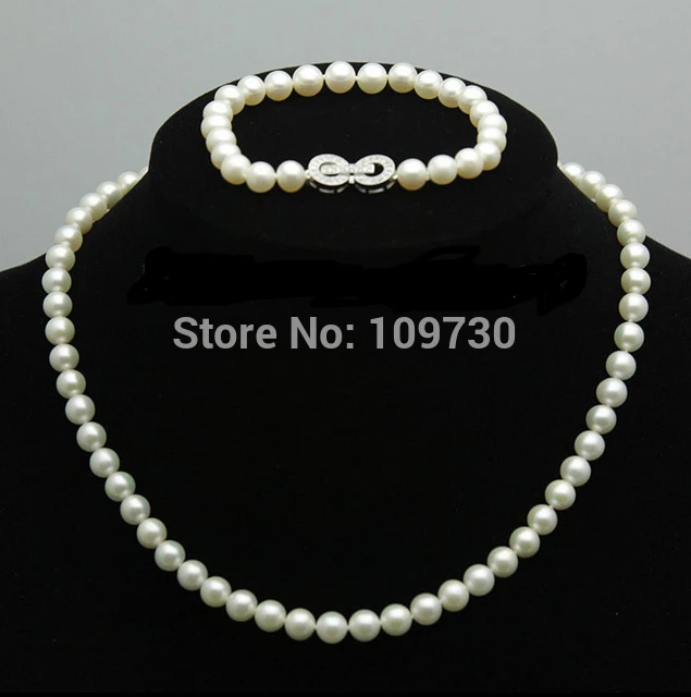 

Jewelry 00778 Sets AAA 7-8mm White Pink Akoya Pearl Necklace Bracelets Earrings (A0516)