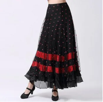 

New Ballroom dance costumes sexy senior gauze 4D Embroidery ballroom dance skirt for women ballroom dance competition skirts