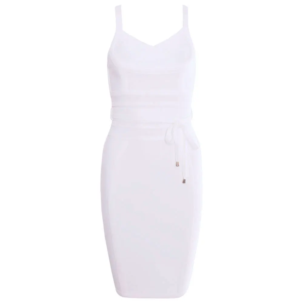 XL Белый Новое поступление тонкий ремень спагетти ремень сексуальные женские V шеи Пояса Вечерние облегающее Бандажное платье дешево