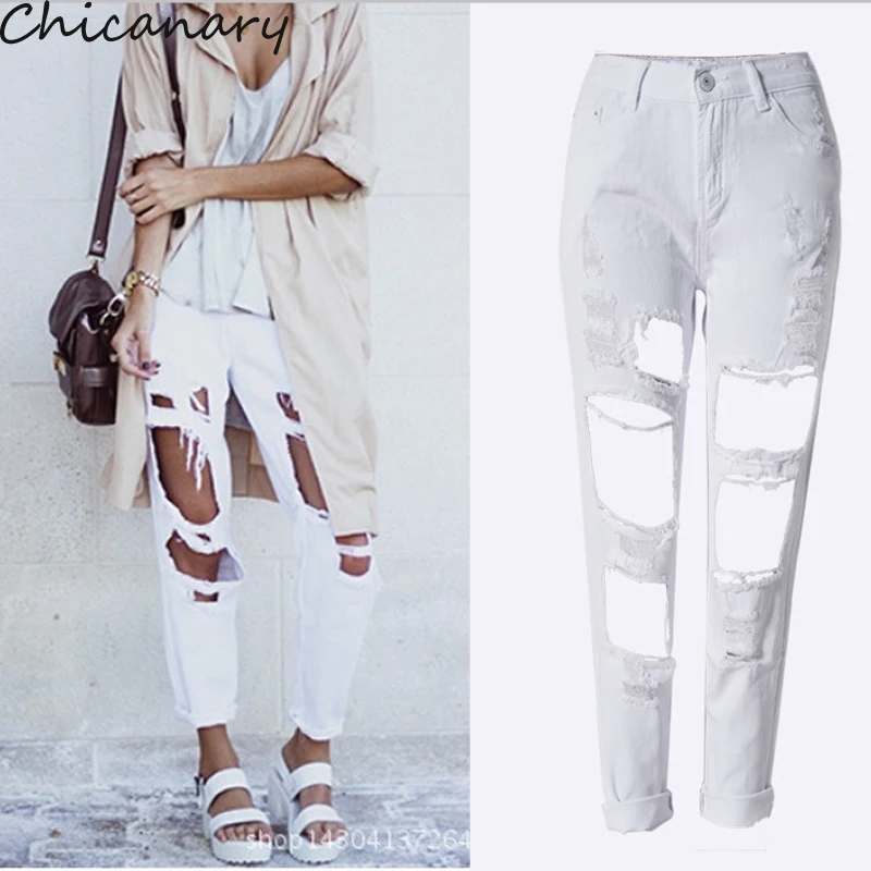 New Design Jeans Woman Sexy Hole Denim Pencil Long Pants European And American Style Spodnie Damskie