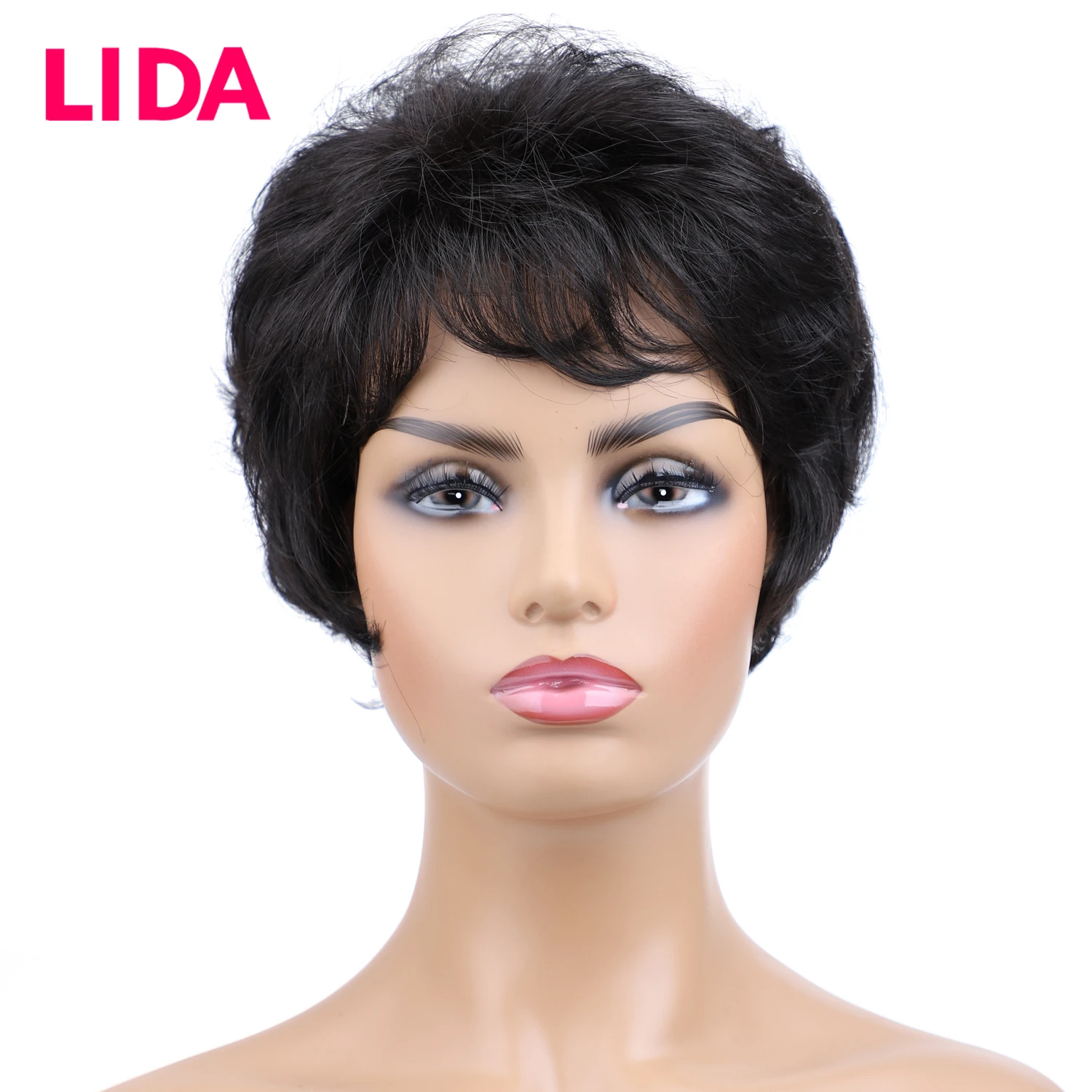 LIDA 6 "короткие натуральные волнистые человеческие волосы парики не Реми малазийские человеческие волосы полный машинный изготовленный 150%