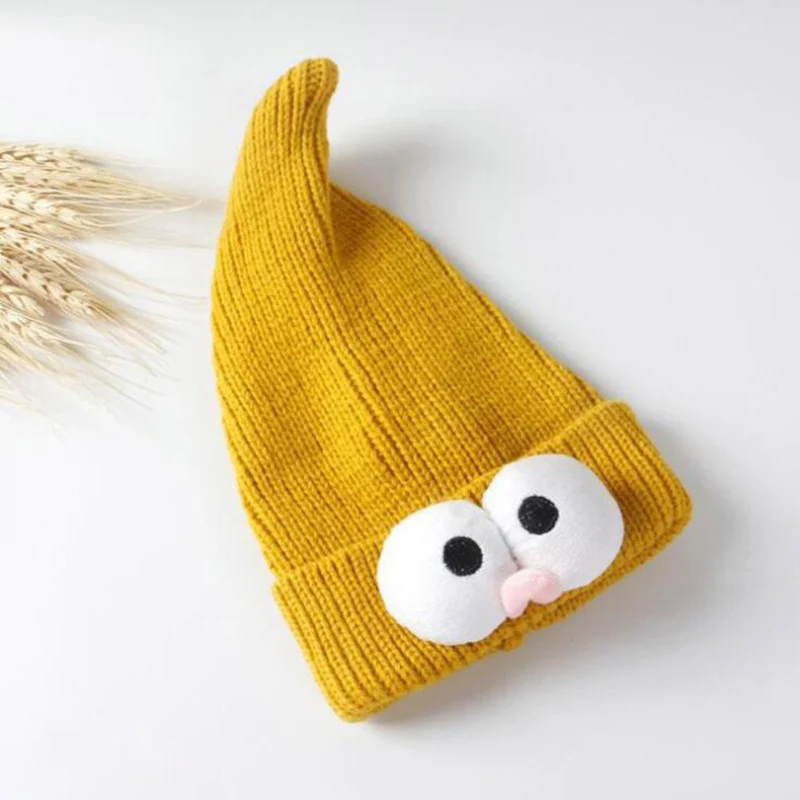 Зимняя теплая шапка для младенца для детей, вязаные шапки с большими глазами, шапка с рисунком для маленьких мальчиков и девочек, вязаная шапочка - Цвет: Style 1 yellow