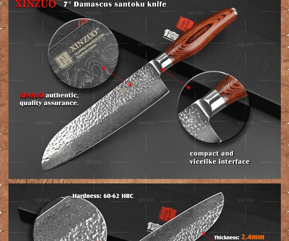 XINZUO 7 дюймов нож Santoku 73 слоя японский нож шеф-повара Дамасская Нержавеющая Сталь Pro VG10 кухонный нож Pakkawood ручка