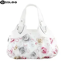 COSSLOO bolsos de señora bolsa pequeña de cuero blanco casual bolsos de cuero de las mujeres Populares del patrón de flor bolsos de Las Mujeres bolsa de hombro