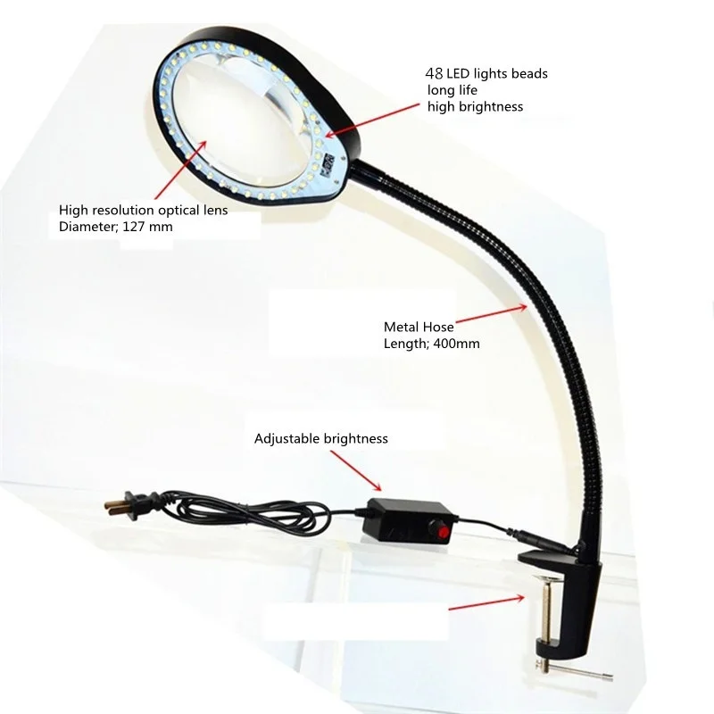  5X 8X 10X Optional Magnifying Glass Lamp 2 in 1 Lighted Magnifier Lamp Adjustable LED Light Hands-f - 4000094791308