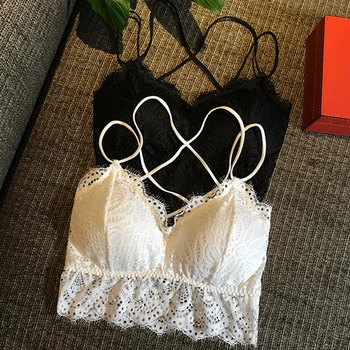 

Fashion Tube Top Embroidered Lace Bras Sexy Back Cross Hollow Strap Tube Top Underwear