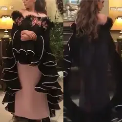 Черные платья для выпускного вечера 2019 кружевные аппликации бисерные Вечерние платья Длинные рукава Тюль Черные вечерние платья vestidos
