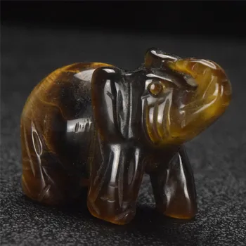 

2 inch Elephant Statue Semi-precious Craft Carved Stone Elephant Figurine Tiger Eye Stone Mini Animal Figurines for Home Decor