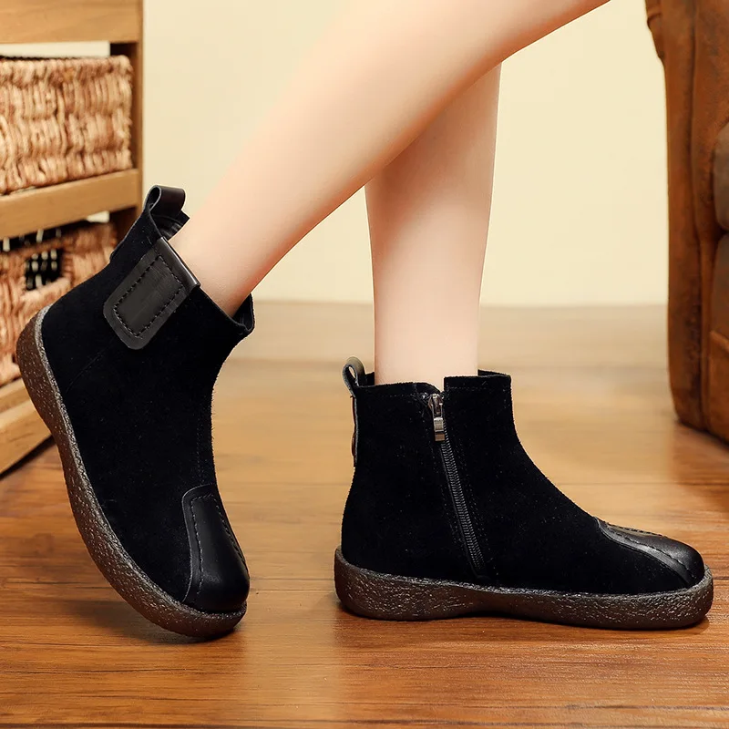 

Women Genuine Leather Ankle Boots Winter Warm Shoes 2018 Soft Bottom Leather Women Martin Boots Casual Style Handmade Shoe Women