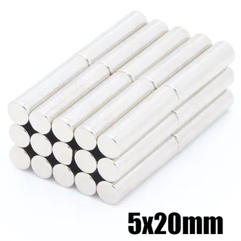 

50pcs 5mmx20mm Cylinder Strong Round Neodymium Rare NdFeB Earth Fridge Magnets N50 5x20 mm Magnet 5*20mm 5x20mm free shipping