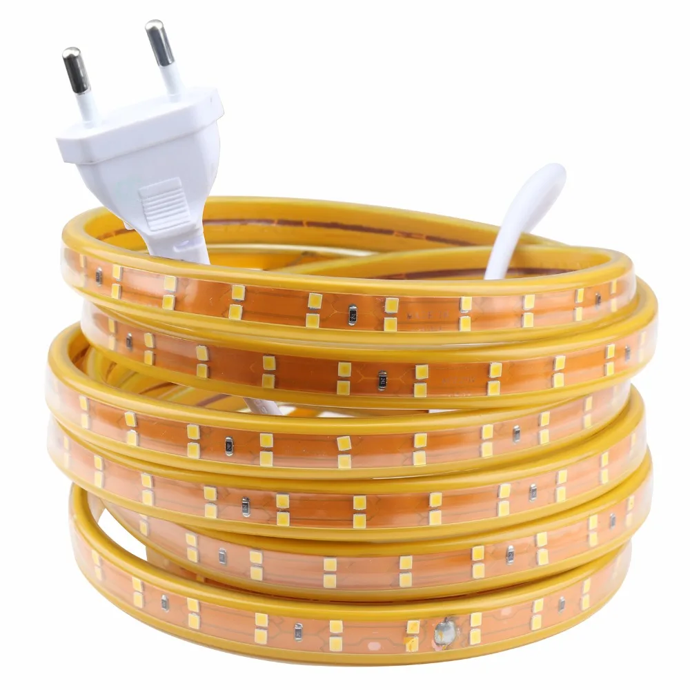 cheap Gold surface LED strip 2 rows 120 leds m SMD2835 IP67 waterproof 220V LED strip light for kitchen ribbon tape Stripe ledstrip IL