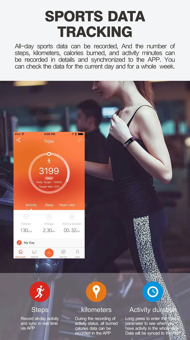 Color Screen Smart Wristband Sports Bracelet Heart Rate Smart Band Activity Fitness Tracker for iPhone X 8 Plus 8 PK Mi Band 2