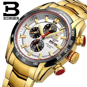 

Switzerland Men's Watch luxury brand Wristwatches BINGER Male clock Japan Quartz Movement Chronograph Diver glowwatch B1163-5