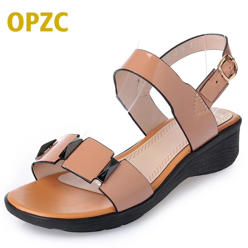 

OPZC 2018 Fashion new woman sandals solid Geometric block shape comfortable leisure basic style low wedges mother daily shoes
