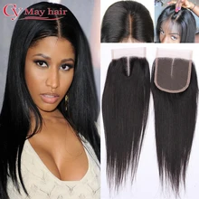Virgin Brazilian Straight Lace Closure Bleached Knots 4×4 Inch Natural Color 1B 100% Human Hair Closure Middle Part Lace Closure