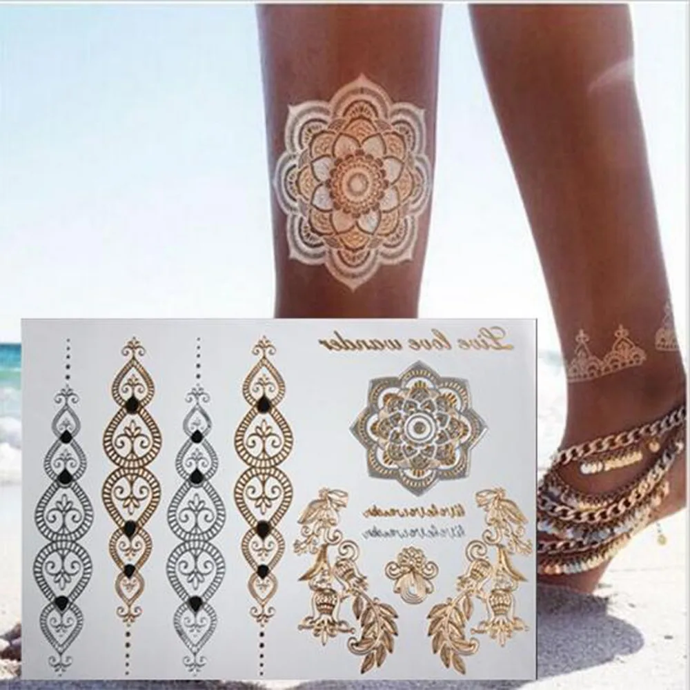 10pcs Lot Temporary Tattoo Gold Tattoo Flash Tattoos Women Arm Body Art