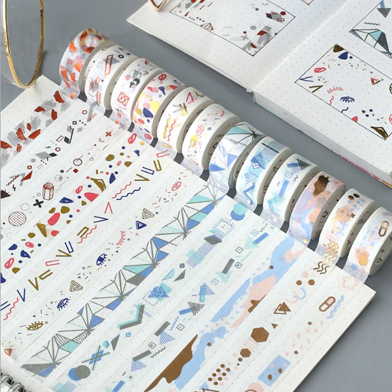 

15mm x 5M Geometric Hot stamping series Washi tape DIY decorative Diary Scrapbook paper tapes kawaii adhesive tape label sticker