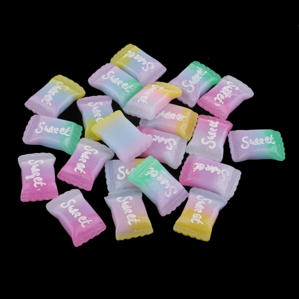 20 Pieces Kawaii Cute Candy Resin Flatback Cabochons Buttons Scrapbooking Slime Charm DIY Embellishment Crafts (2.2 x 1.5cm)