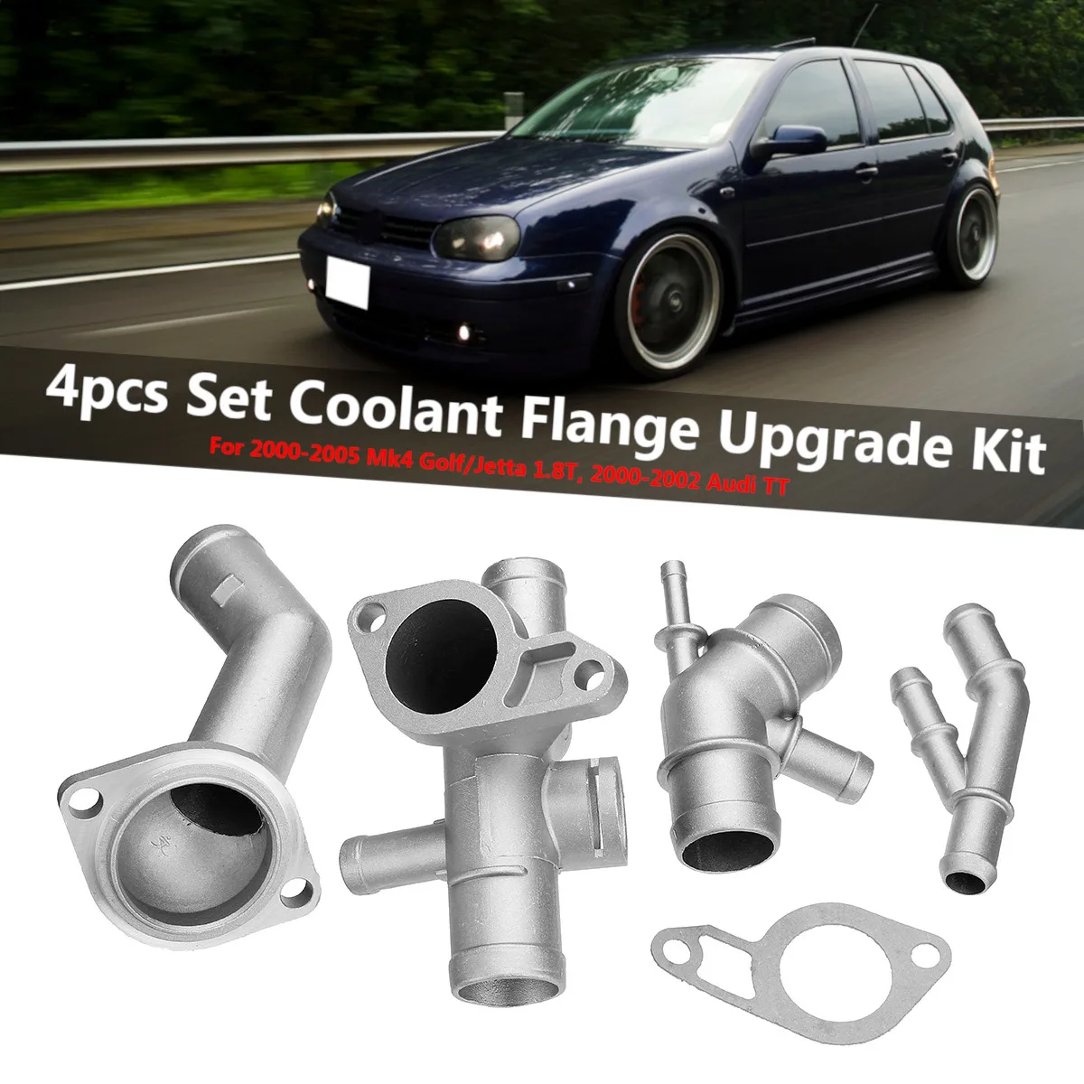 

4pcs Aluminum Coolant Flange Upgrade Kit for VW MK4 Golf Jetta GLI GTI 337 1.8T 2000-2005 for Audi TT 2000 2001 2002