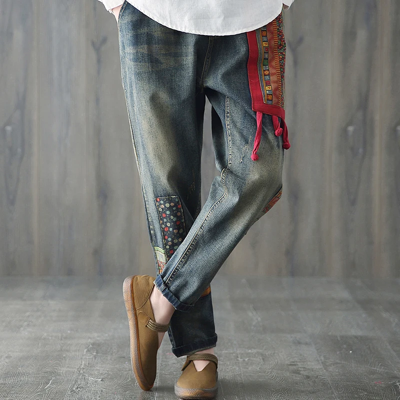 Spring Autumn Vintage Mid Waist Jeans Femme Women Washed