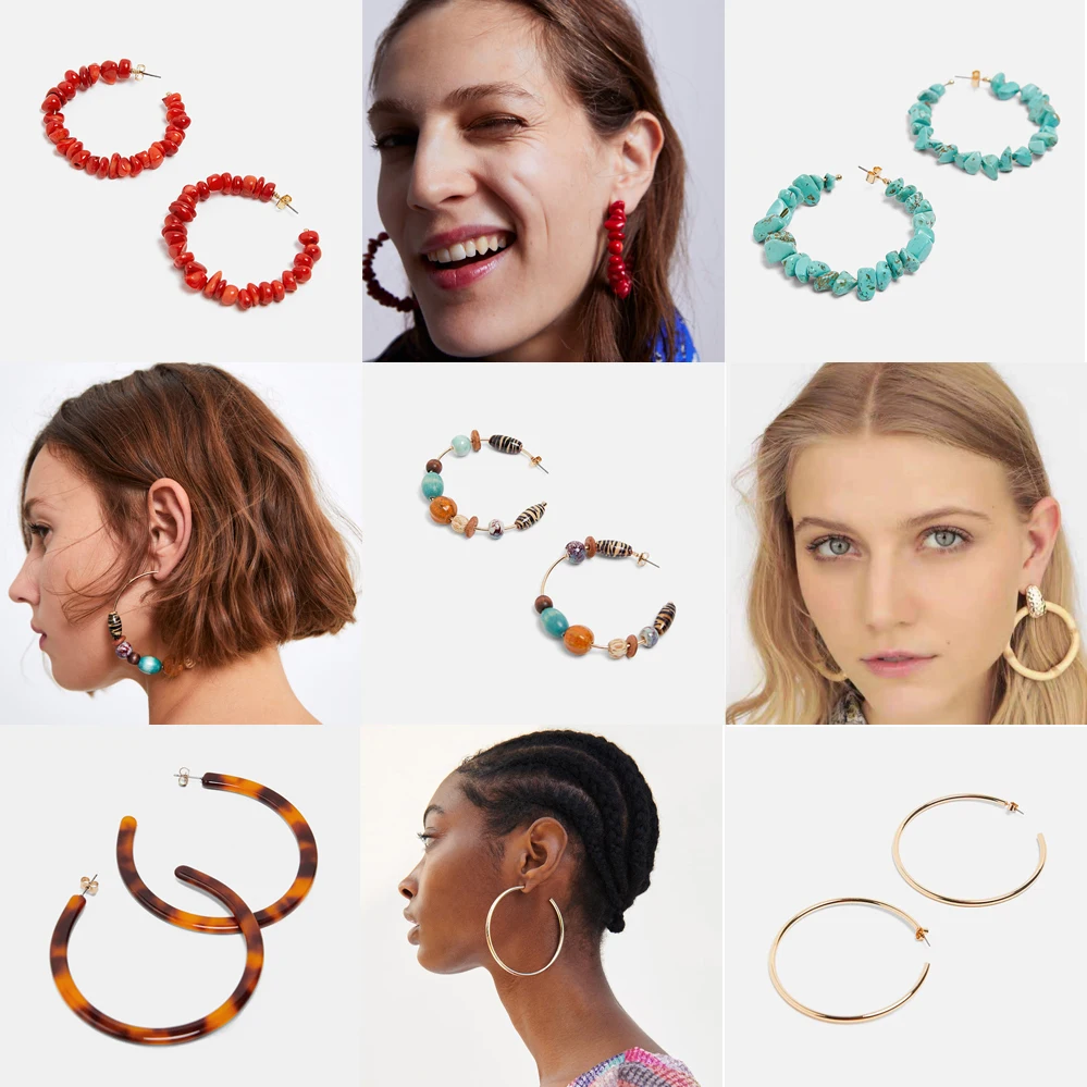 

Girlgo 2019 New Za Shell Beads Hoop Earrings For Women Bohemia Rhinestone Circle Statement Earrings Female Resin Vintage Jewelry