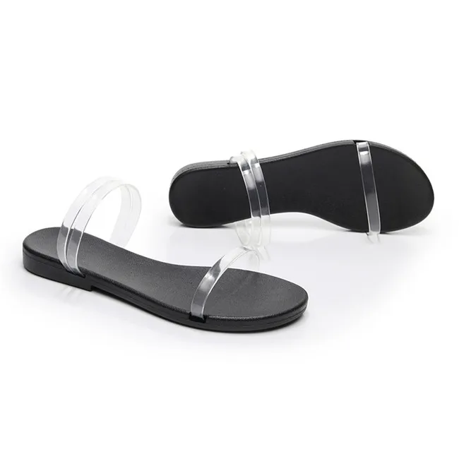 YMECHIC дамы прозрачный узкий ремешок слипоны сандалии на плоской подошве женская летняя обувь большой размеры милые тапочки плюс