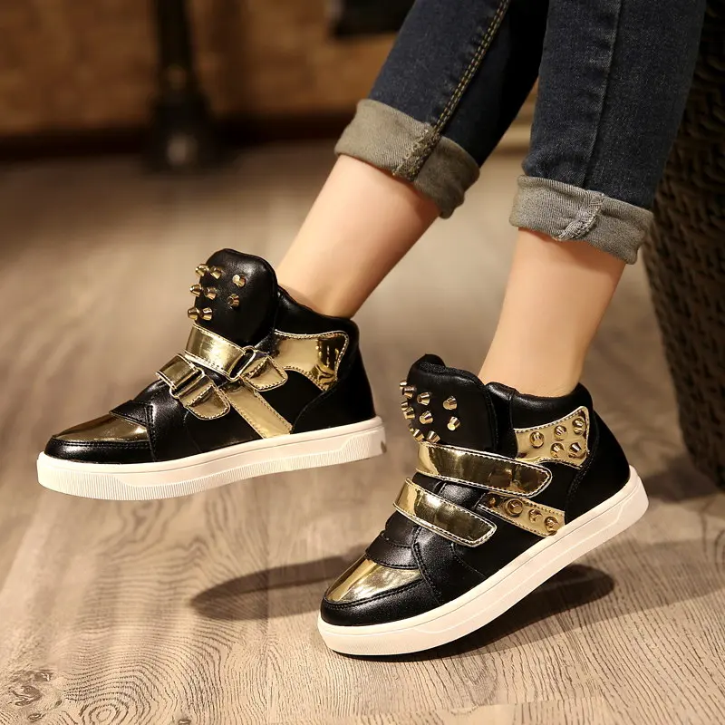 

Hip-Hop Dancing Shoes 2019 Fall Winter Children Patented PU Leather Shoes Boys Girls High-Top Sneakers Kids Sports Shoes G151