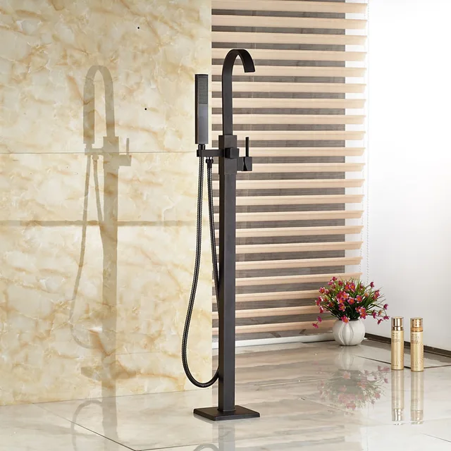 Good Quality Br Single Handle Floor Mount Free Standing Tub Good Quality Br Single Handle Floor Mount Free Standing Tub Filler Black Bronze Bathtub Mixer Faucet