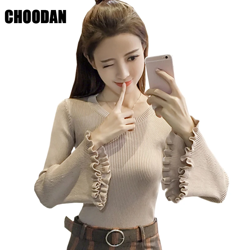 Knitting Sweater Sweet Flare Sleeve Women Sweaters And Pullovers Autumn Winter 2018 New Korean Fashion Ladies Tops Fitness Shirt | Женская