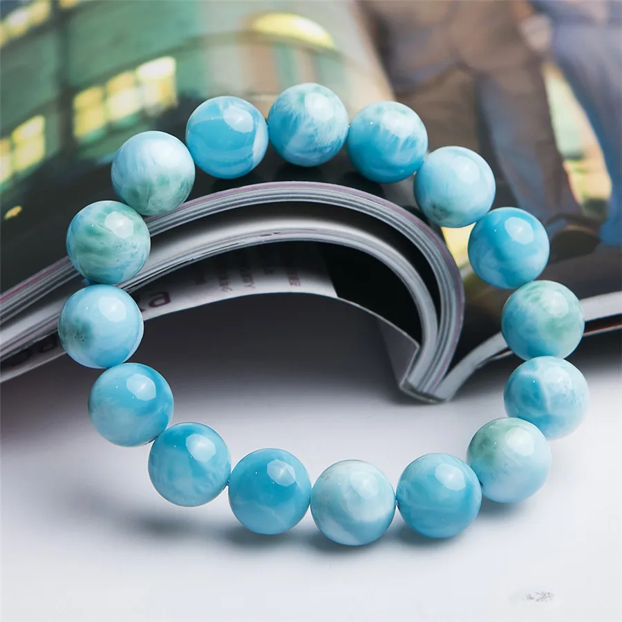 13mm Genuine Blue Natural Larimar Bracelet Healing Gemstone Crystal Fitness Woman Men Round Bead Bracelet Drop Shipping AAAAAA (5)