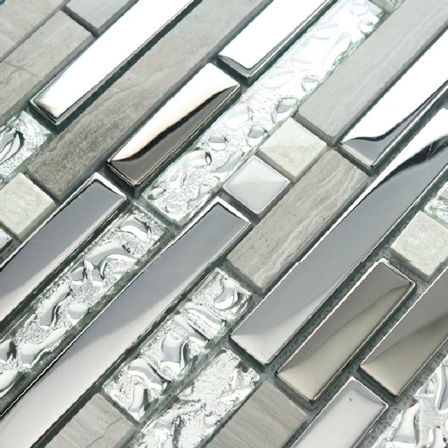 Azulejo de mosaico de piedra decorativa interior de mármol gris plata