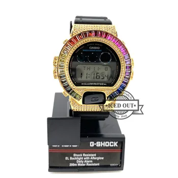 

18k gold plated micro pave cz cubic zirconia rainbow watch bezel for G shock DW6900