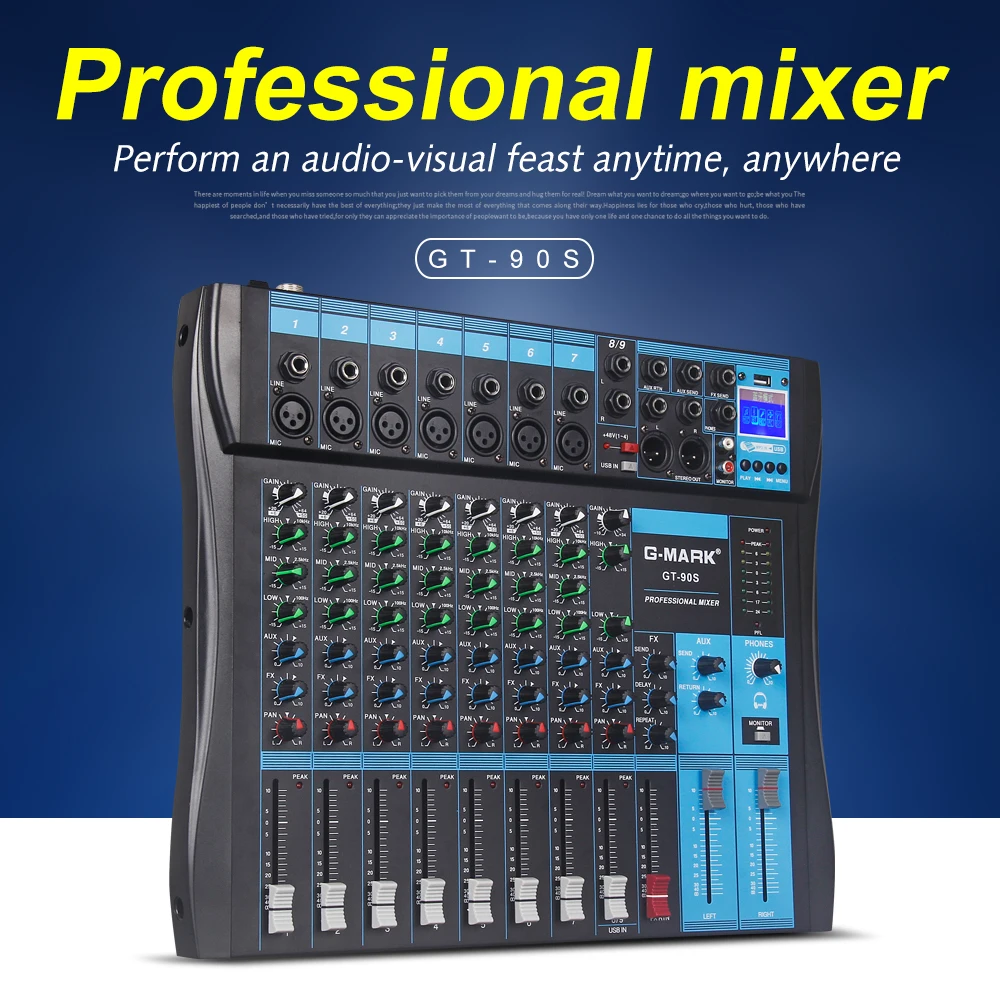 G MARK GT90S микшер с USB DJ микшерная консоль MP3 Jack 9 канала караоке 48V усилитель для матч