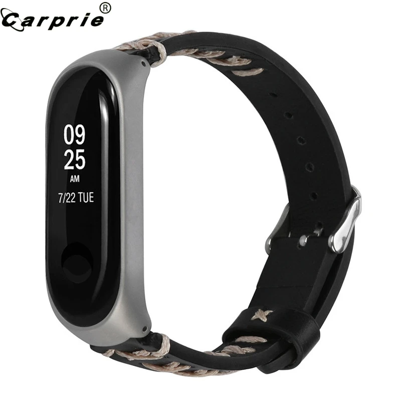 

CARPRIE Replacement Leather Wristband Band Strap For Xiaomi Mi Band 3 Metal Case Bracelet Pin Buckle Watch Straps 90130