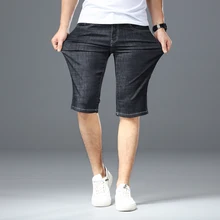 Большие размеры 40, 42, 44, 46, летние новые мужские джинсовые шорты, модные повседневные однотонные шорты, Стрейчевые облегающие джинсы, Мужская брендовая одежда