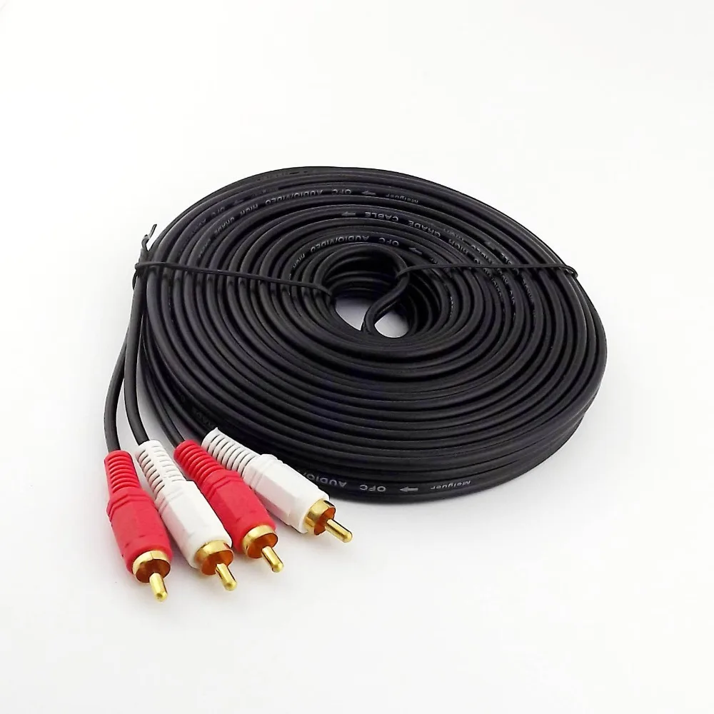 1pc 33FT 10m Twin Phono 2 RCA Cable Audio Lead Gold Two Male TV