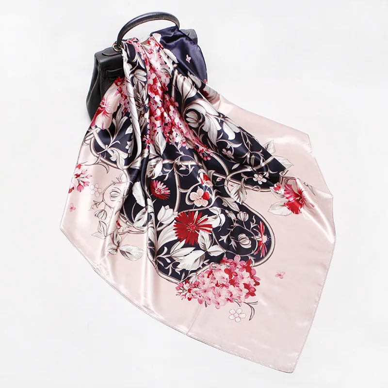 Роскошный атласный Имитация шелковый шарф женский 90 см квадратное полотенце пепельный фиолетовый модный декоративный Шелковый цветок клетчатые шарфы - Цвет: 32