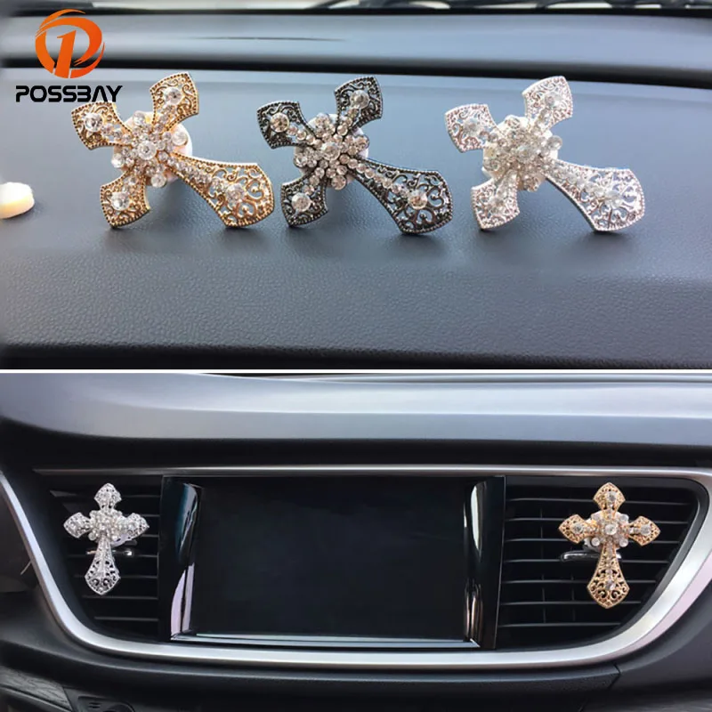 

POSSBAY Car Air Freshener Auto Outlet Perfume Vent Crystal Cross Air Freshener Interior Air Conditioner Outlet Diamond Decor