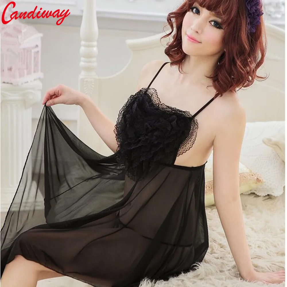 Candiway Sexy underwear costume Slim Transparent perspective gauze babydoll erotic Unique style women Nightdress Sleepwear dress 4