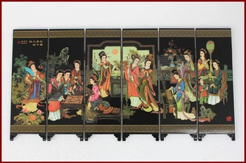 

( Mini ) Exquisite Chinese Classical Lacquer Painting Folding Screen - Dream of the Red Chamber's Twelve beauties