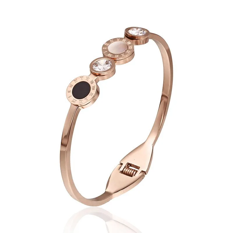 

2019 New Arrival Men And Women 316 Stainless Steel Rose Gold Crystals Shell Bracelet Roman Numerals Bangle Gift Lover Jewelry