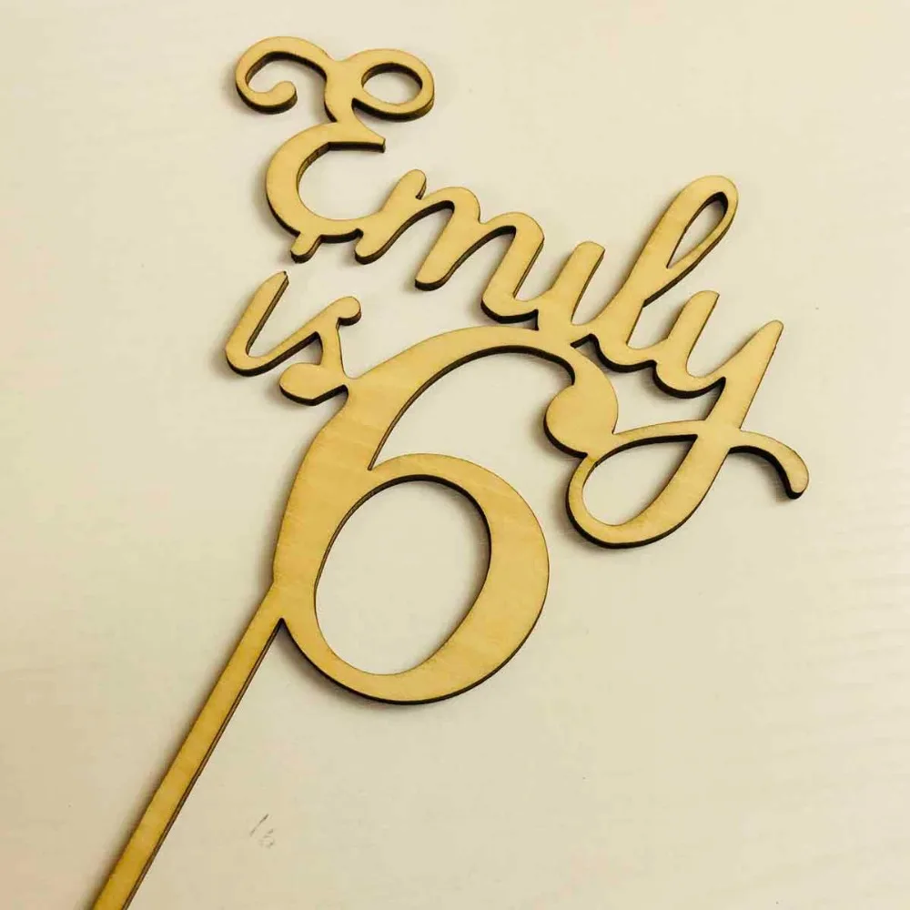 Custom Name Number Happy Birthday Cake Topper Personalized Gifts Children's Birthday Glitter Wood Cake Topper Party Decorations Supplies (3)