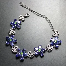 Натуральный голубой танзанит драгоценный камень Модный Роскошный цветок браслет естественный диопсид браслет 925 серебряный браслет женские вечерние ювелирные изделия