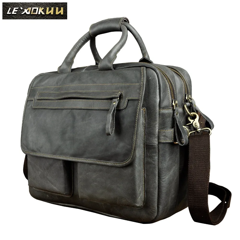 Genuine Leather Men Design Business Briefcase Laptop Document Case