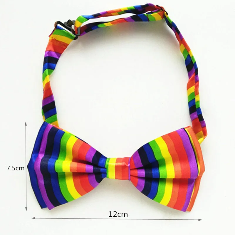 

12*7.5 CM Unisex Adult Colorful Rainbow Bow Tie Striped Neck tie men and women shirt match for wedding LJ012